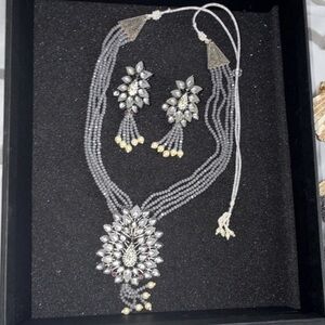 Handmade Silver-Tone Crystal Necklace & Earring Set - Gray